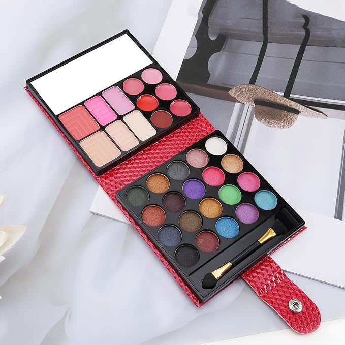 Boobeen All in 1 Makeup Palette kit - Colorful Eye Shadow Palette, Lip Gloss, Blush and Contour Powder to Define Face Shape, with Mirror&Brush, Make Up Gift for Women-VivaGrace Women