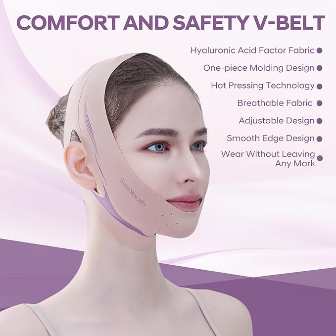 V Line Lifting Mask Chin strap for sleeping, Reusable Face Slimming Strap, V Line Mask, Face Lift Prevent Sagging, V Line Lifting Mask for Women,Jaw Exerciser,Pink-VivaGrace Women