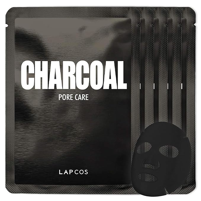 LAPCOS Charcoal Sheet Mask, Daily Face Mask with Salicylic Acid and Tea Tree Oil to Detoxify and Tighten Skin, Korean Beauty Favorite, 5-Pack-VivaGrace Women