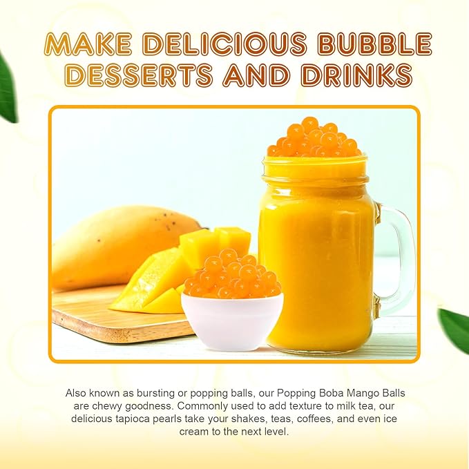 Fanale Mango Popping Boba Pearls, Vegan, Non GMO, Gluten Free, Fat Free, Perfect for Bubble Tea, Smoothies, Ice Cream, Desserts, and Beverages.-VivaGrace Women