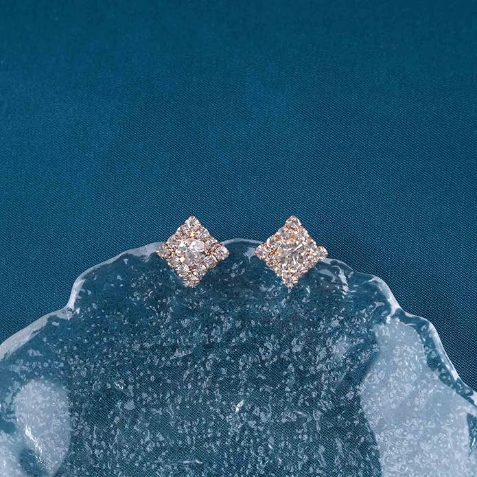 Vintage Crystal Square Earrings Rhinestone Square Stud Earrings Gold Cz Square Earrings Geometric Square Earrings Jewelry for Women-VivaGrace Women