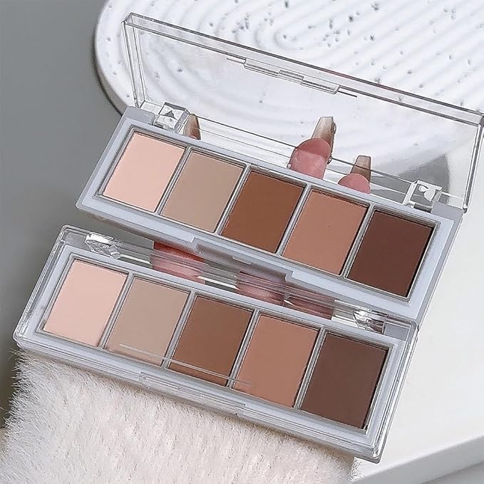 5 Colors Matte Eyeshadow Makeup Palette, 5 Natural Nude Brown Light Brown Cool-Toned Eyeshadow, Looks for Brown Eyes Women Finish Long Wearing Waterproof Professional Eye Makeup 02#-VivaGrace Women