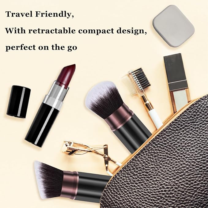 Retractable Makeup Brush, Travel Kabuki Powder Makeup Brush 2 Pack, Foundation Face Blush Brushes for Blending Liquid, Blush, Bronzer, Buffing, Sunscreen,Flawless Cosmetics-VivaGrace Women
