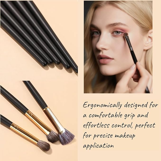 Eyeshadow Makeup Brushes Set with Case 8 PCS Soft Synthetic Hairs Eye Makeup Brushes for Blending Eyebrow Eyeliner Eyeshadow (Black)-VivaGrace Women
