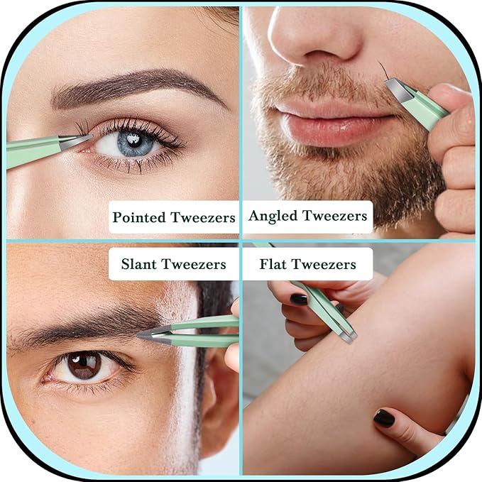 TsMADDTs Tweezers for Women, 8 in 1 Eyebrow Kit with Tweezers, Trimmer, Scissor, Razor, Brush with Travel Bag, Eyebrow Shaping Kit-VivaGrace Women