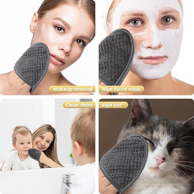 SINLAND Reusable Makeup Remover Pads For Face,Eye,Lips Microfiber Gentle Facial Cleansing Cloths for All Skin Types Friendly for Makeup Remover With Laundry Bag 5.1inchx3.93inch Gray Pack of 6-VivaGrace Women