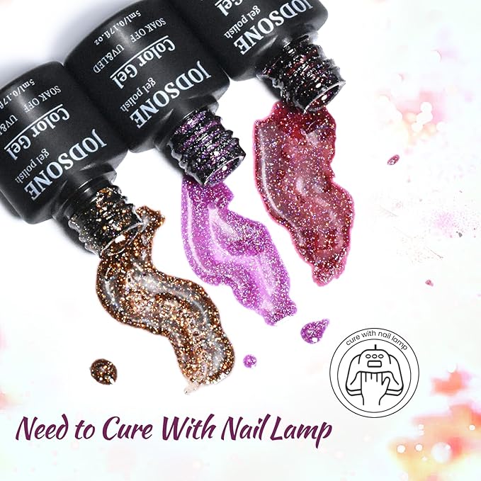 JODSONE 23 Bottles of Glitter Colorful and Elegant Gel Polish kit with 3 Bottles of Matte and Glossy Top Coat Base Coat Gel Nail Set-VivaGrace Women