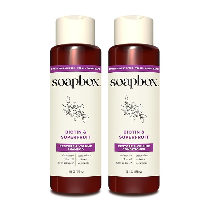 Soapbox Biotin & Superfruit Shampoo & Conditioner Set with Vegan Collagen, Aloe and Shea Butter, Pack of 2 Harsh Sulfate Free, Paraben & Silicone Free, 16 Ounces Each-VivaGrace Women