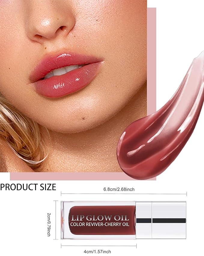 Lip Glow Oil, Mahogany, Lip Care Product with Hydrating Plumping Lip Gloss, Clear Tinted Lip Oil for Dry Lips, Nourishing Lip Gloss Oil, Christmas Makeup Gift for Women-VivaGrace Women