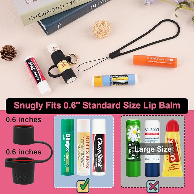Desing Wish Silicone Lip Balm Holder with Silicone Zipper Pouch, Portable Lip Balm Keychain Sleeve - Silicone Storage Bag for Lip Balms/Small Cosmetics/Earphones/Keys - Black-VivaGrace Women