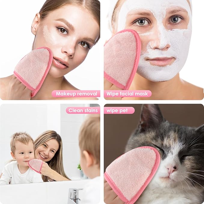 SINLAND Reusable Makeup Remover Pads For Face,Eye,Lips Microfiber Gentle Facial Cleansing Cloths for All Skin Types Friendly for Makeup Remover With Laundry Bag 5.1inchx3.93inch Pink Pack of 6-VivaGrace Women