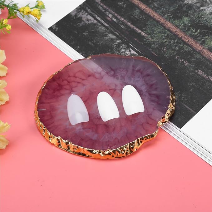 Nail Art Palette, Natural Resin Stone Nail Art Palette for Painting Placing Things Making Nail(Rose red)-VivaGrace Women