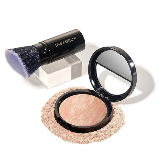 LAURA GELLER NEW YORK Baked Balance-n-Brighten Foundation with Kabuki Brush Makeup Set, Porcelain-VivaGrace Women