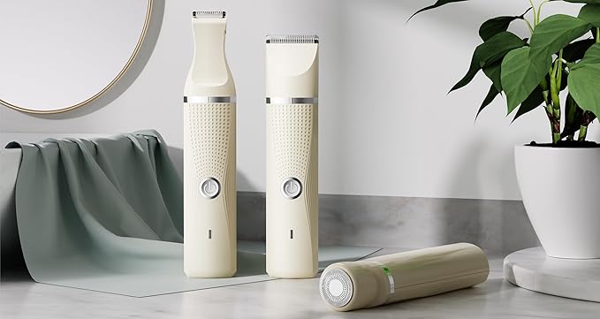 3-in-1 Electric Razor for Women - Waterproof Bikini Trimmer,Rechargeable Electric Shaver for Lady,Pubic Hair Trimmer Women,Personal Trimmer Groomer for Body Hair (Cream, LY-2)-VivaGrace Women