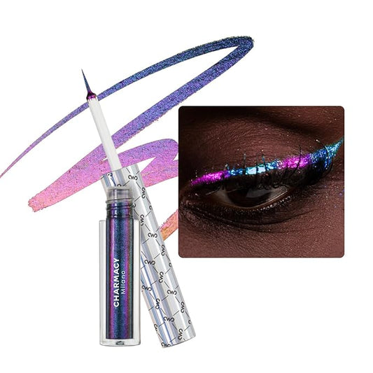CHARMACY Chameleon Glitter Liquid Eyeliner, Metallic Shade Color Shift Eye Liner, Highly Pigmented, 24H Long-Lasting, Waterproof and Anti-Smudge, Ultra-Fine Tip, PURPLE GOLD INDIGO 904-VivaGrace Women