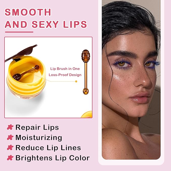 2PCS Bee Lip Balm Honey Pot Cherry Honey Lip Balm Sleeping Lip Mask Silky Hydrating Bee Lip Balm Honey Lip Mask Overnight Lip Care Products(Honey+Cherry)-VivaGrace Women
