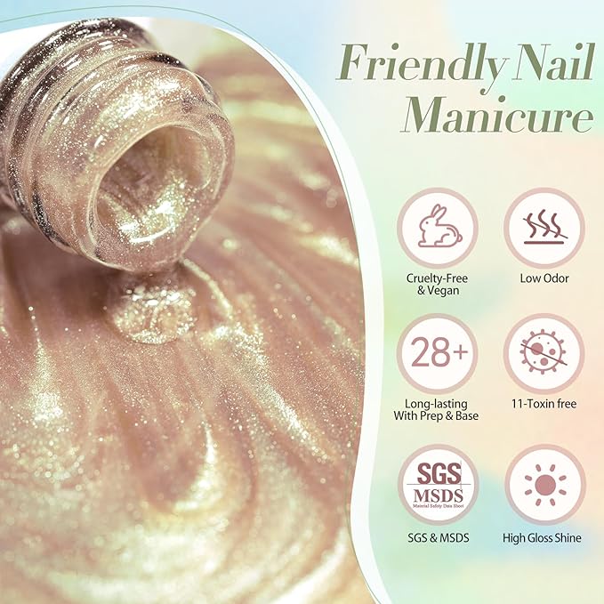 Born Pretty Cat Magnetic Eye Gel Nail Polish Shimmer Glitter Holographic Auroas Magnetic Gel Spring Summer Pink Green Blue Translucent Gel Polish Set Manicure Nail Art DIY at Home-VivaGrace Women