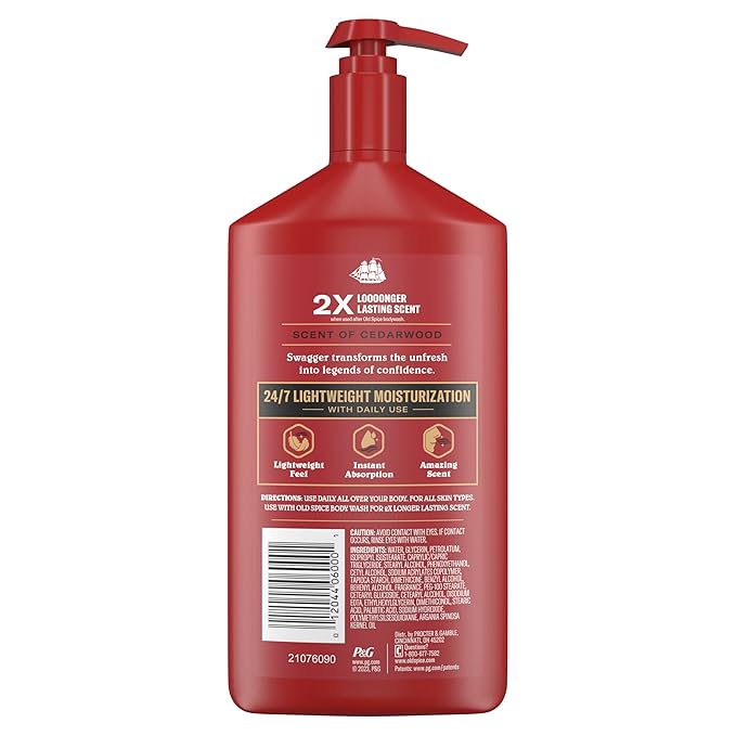 Old Spice Hand, Face & Body Lotion for Men, 24/7 Lightweight Moisturization with Amazing Scent, Instant Absorption, For All Skin Types, Swagger with Cedarwood Scent, 16 oz-VivaGrace Women