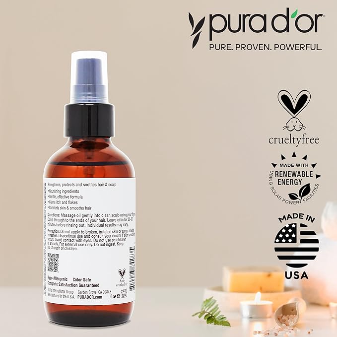 PURA D'OR 3.3 Oz Scalp & Hair Strengthening Oil - Supports Optimal Growth, Reduce Breakage, Nourish Roots for Healthier, Fuller, Thicker Hair - Rosemary, Castor & Peppermint Oil for Stronger Strands-VivaGrace Women