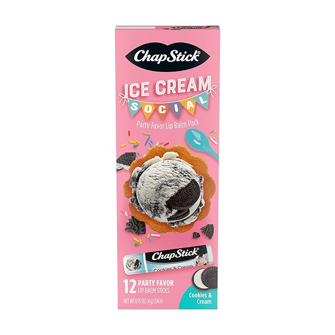 ChapStick Ice Cream Social, Party Favor Lip Balm Pack - Cookies & Cream - 0.15 Oz x 12 Sticks-VivaGrace Women