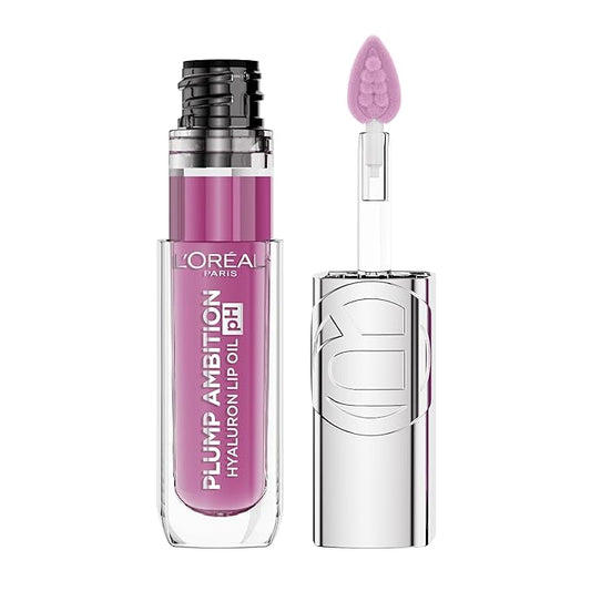 L'Oreal Paris Plump Ambition pH Hyaluron Lip Oil, Color Shifting Lip Tint with 24HR Hydration, Volumizing Shine and Lasting Color, 050 pH Lilac-VivaGrace Women
