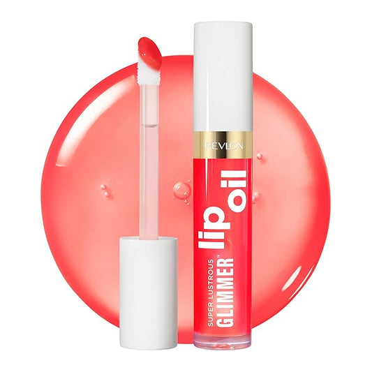 REVLON Super Lustrous Glimmer Lip Oil, Moisturizing & Tinted, Shiny Finish, Made with Plant-Based Squalane, 003 Glow Mama, 0.13 fl oz-VivaGrace Women