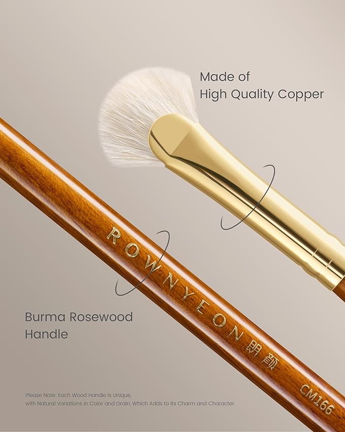 Desert Oak Series Mini Fan Brush - Ultra-Fine Goat Hair for Precision Highlighting, Flat Fan Shape Targets Cheekbones/Nose Bridge, Ebana Bubinga Handle & Brass Ferrule (CM 166)-VivaGrace Women