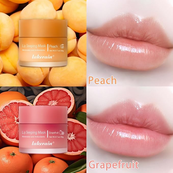 Lip Mask Overnight, Lip Sleeping Mask, lip Mask With Vitamin C, Antioxidants, Improves Dryness, Hydrating &Prevention Dry and Crack Lip Scrubs Exfoliator (peach&grapefruit)-VivaGrace Women