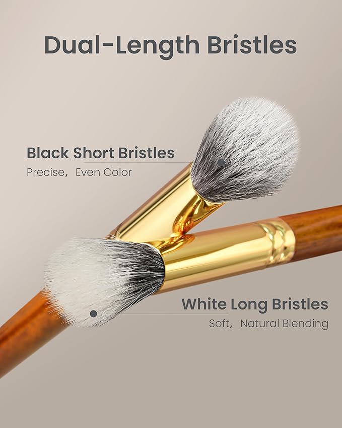 Desert Oak Series Dual Wool Blush Brush - Flat Top Goat Hair for Diffused Powder & Cream Blush, Seamless Blending, Bubinga Handle (CM 188)-VivaGrace Women