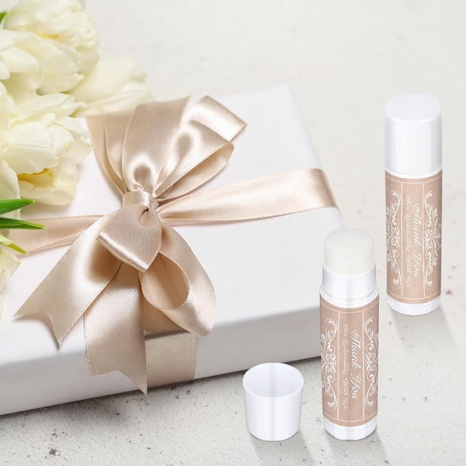 Dunzy 50 Pcs Thank You Gift Lip Balm Bulk Baby Shower Party Favors Bridal Shower Favor Lip Care with Assorted Fruit Flavors Thank You Lipstick for Guest Basket Gift Stuffer (Vintage)-VivaGrace Women