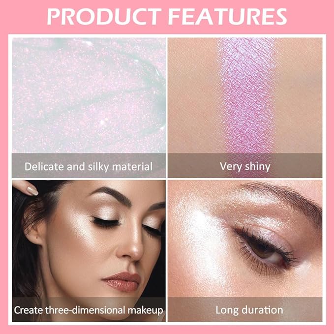 evpct Light Liquid Face Highlighter Makeup Waterproof Long Lasting Pearl White & Mermaid Pink Glimmer Glow Sparkly Glitter Body Shimmer Oil Luminizer Stick Highlight Illuminator for Face Cheek Eyes-VivaGrace Women
