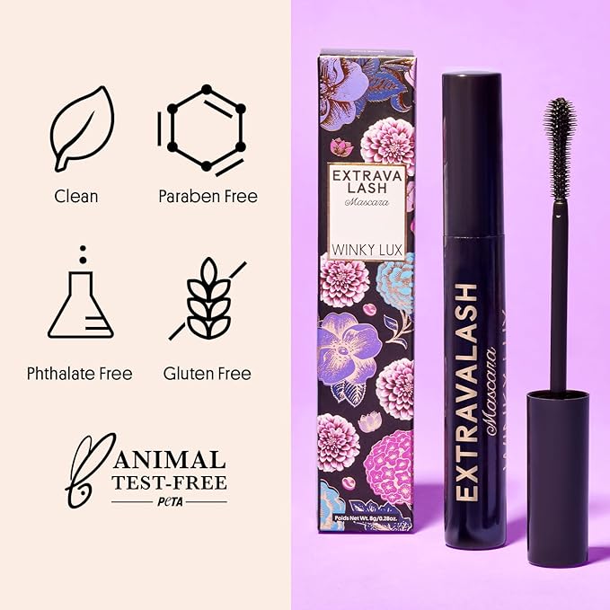 Winky Lux ExtravaLash Mascara, Voluminous and Lengthening - Black Mascara Eye Makeup