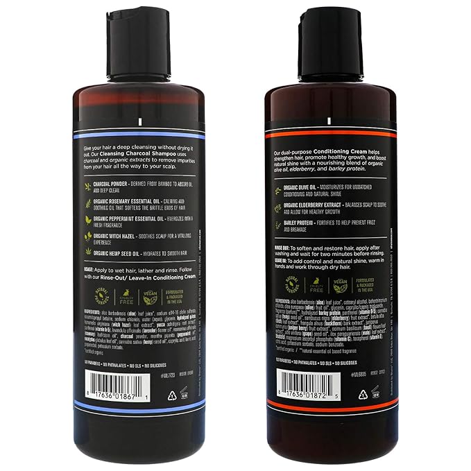 Barrel and Oak - Shampoo & Conditioner Set, Charcoal Shampoo & Rinse Out Leave In Conditioner, Hair Care for Men, Clarifying Shampoo, For Dry Hair, Natural Fragrance, Vegan (16 oz Per Product, 2-Pack)-VivaGrace Women
