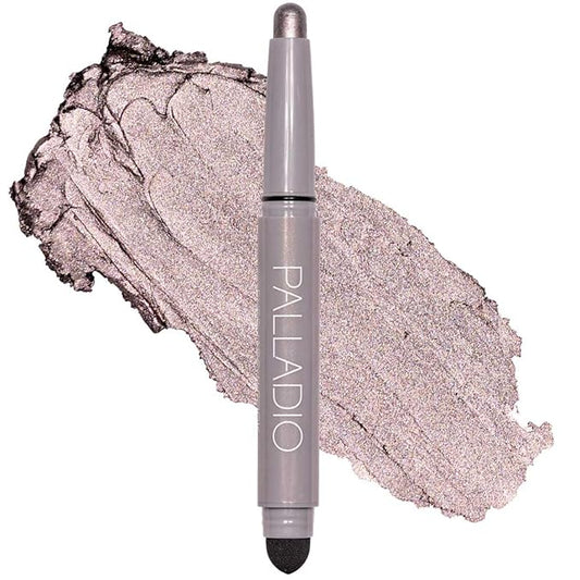 Palladio Waterproof Eyeshadow Stick with Blending Sponge, Long Lasting & Effortless Application, Smudge Free & Crease Proof Formula, Matte & Shimmer Shades, Buildable Eye Shadow (Silver Mauve Shimmer)-VivaGrace Women