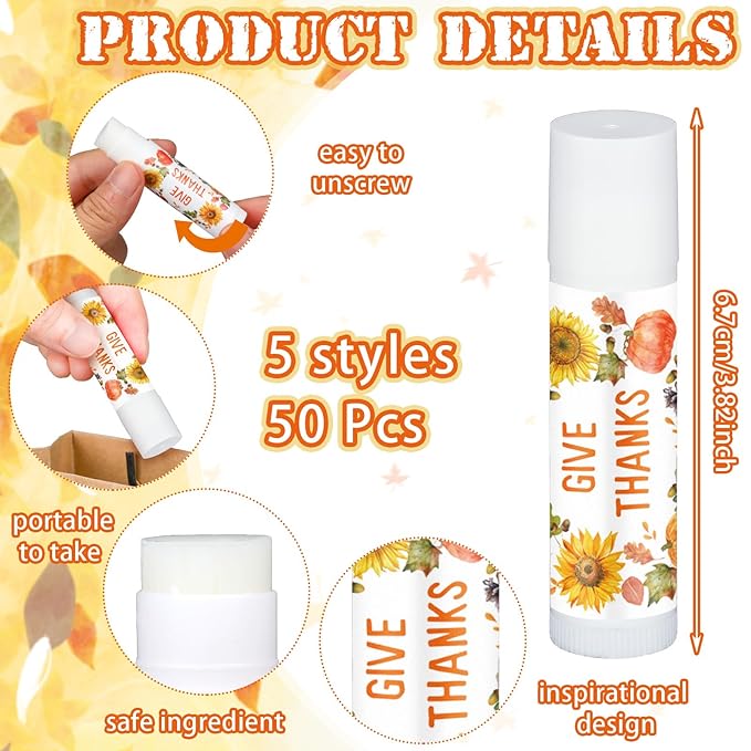 50 Pack Hello Fall Thanksgiving Party Gifts Favors Bulk Lip Balms Gifts Small Thank You Appreciation Gifts Thanksgiving Christmas Stuffers for Women Men Staff Coworkers-VivaGrace Women