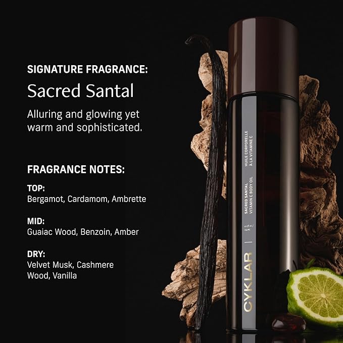 Vitamin C Body Oil for Women and Men. Moisturizing Sacred Santal Scented Body Serum for Glowing Skin. Nourishing, Hydrating After-Shower and Bath Skin Care Moisturizer, 4.2 Fl Oz-VivaGrace Women