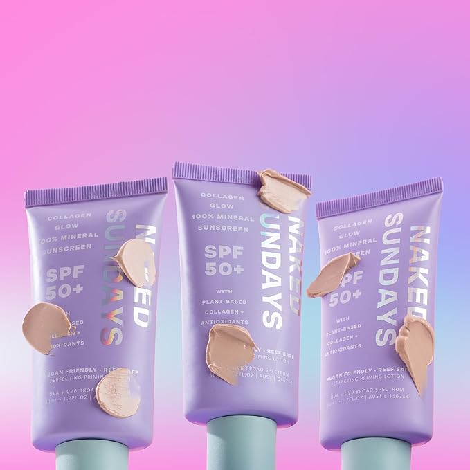 Naked Sundays SPF 50 Mineral Facial Sunscreen, Hydrating SPF with Zinc Oxide, Primer & Sheer Tint for Healthy Glow - 2 pack-VivaGrace Women
