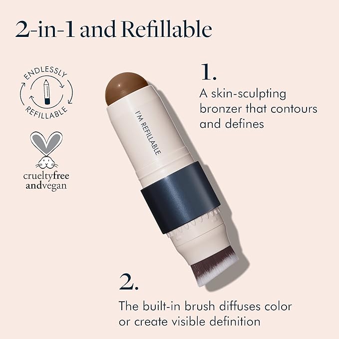 trestique Bronzer Stick, Refillable Contour Stick With Built-In Blending Brush, Sustainable Contour Makeup, Clean Beauty Cream Bronzer-VivaGrace Women