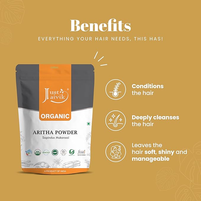 100% Organic Certified Aritha Powder (Soap Nut Powder) 227g /0.5 LB/ 08oz - Organic Hair Cleansing and Conditioning Product-VivaGrace Women