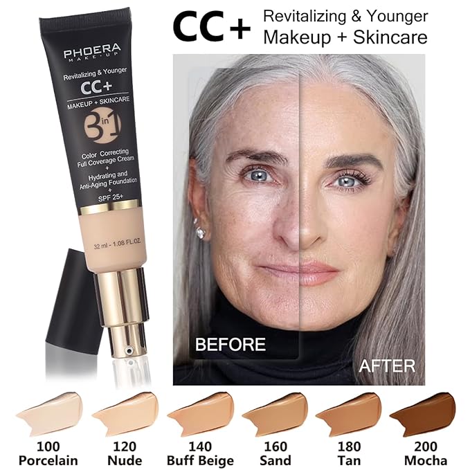PHOERA Foundation, PHOERA Contour Palette,Shades with Highlighter & Bronzer & Blush,PHOERA Makeup Lightweight Long Lasting Wrinkles Matte Natural Finish (102+120CC+N02/ Nude+Nude +Nude)-VivaGrace Women