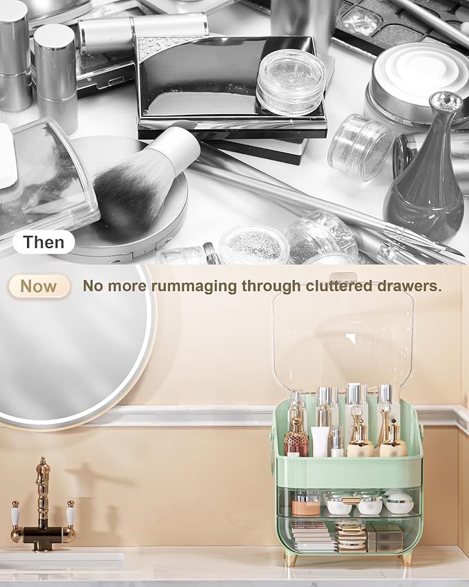 Makeup Organizer, Skincare Holder Bathroom Counter Organizer, Storage Box Cosmetic Display Cases, Teen Girl Gifts Trendy Stuff Make up Organizers for Vanity, Dresser, Countertop (Green)-VivaGrace Women