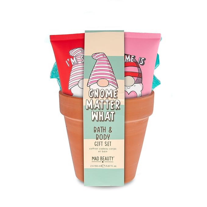 MAD BEAUTY Gnome Matter What Body Trio, 3-in-1 Bath Kit: Body Wash, Body Lotion, & Exfoliating Loofah, Refreshing Cedarwood & Bergamot, Relax & Unwind, Great Self-Care Gift Set-VivaGrace Women