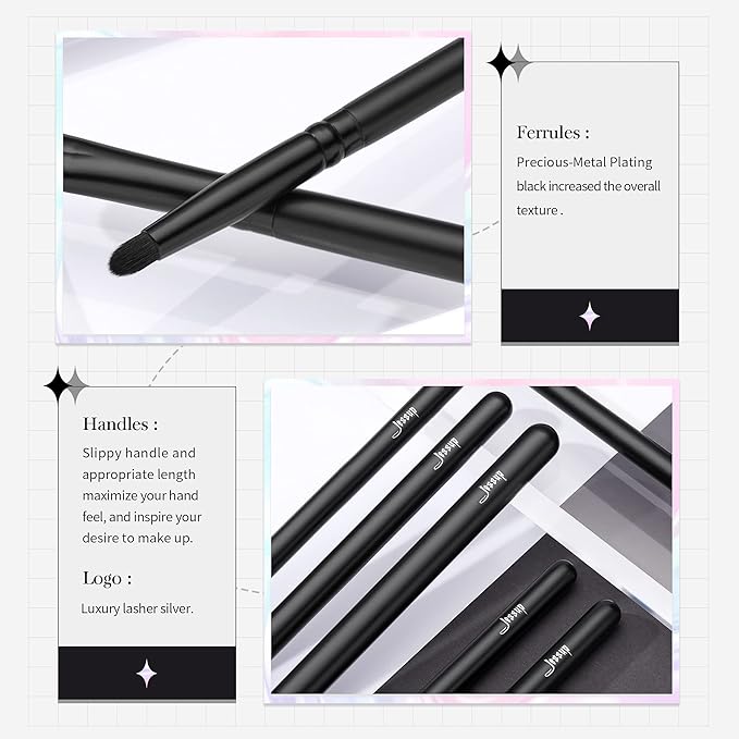 Jessup Eyeshadow Brush Set 12pcs Black Eye Makeup Brushes Set Professional with Natural Synthetic Hair for Eyebrow Eyelash Eyeliner Spoolie Blending, T322-VivaGrace Women