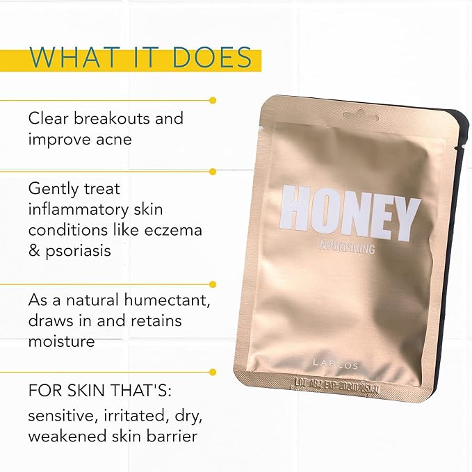 LAPCOS Honey Sheet Mask, Daily Face Mask with Hyaluronic Acid and Antioxidants to Hydrate and Tighten Dry Skin, Korean Beauty Favorite, 5-Pack-VivaGrace Women