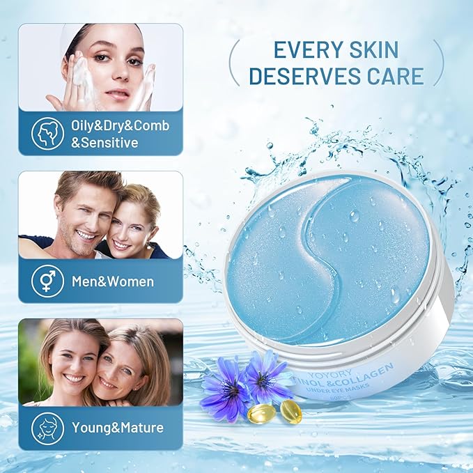 Under Eye Masks Patches - Hyaluronic Acid Collagen for Dark Circles,Eye bags, Fine Lines,puffiness Smoothing Skin Care Treatment Hydrating for Women and Men, (60 Pcs) Blue-VivaGrace Women