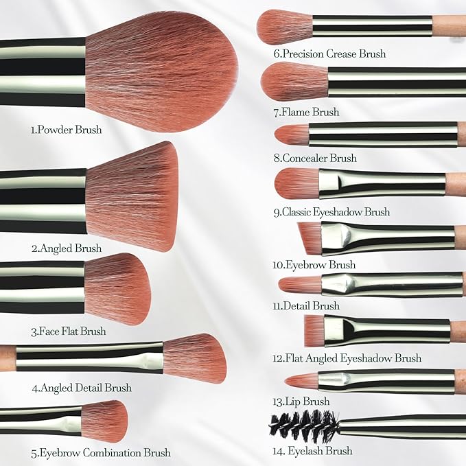 BS-MALL Travel Makeup Brush Set Foundation Powder Concealers Eye Shadows Makeup Set with LED light Mirror 14 Pcs (Green)-VivaGrace Women