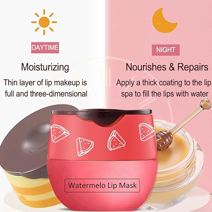2 PCS Bee Lip Balm Honey Pot,Honey&Watermelon Lip Mask Overnight Moisturizing Prevention Dry and Cracked Lip Scrubs Exfoliator Lip Care,Lip Sleeping Mask Reduces Lip Lines-VivaGrace Women