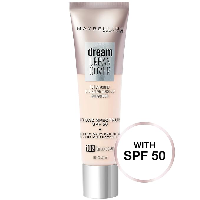 Maybelline Dream Urban Cover Flawless Coverage Foundation Makeup, SPF 50, Fair Porcelain-VivaGrace Women