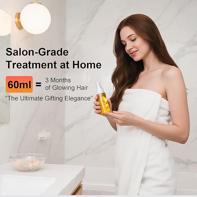 24K Gold Hair Oil, Repair Shine Serum with Coconut, Argan & Olive Oils - Heat Protectant and Frizz Control - Vegan, Lightweight Leave-In Treatment for Dry Damaged Hair (2.02 Fl Oz (Pack of 1))-VivaGrace Women