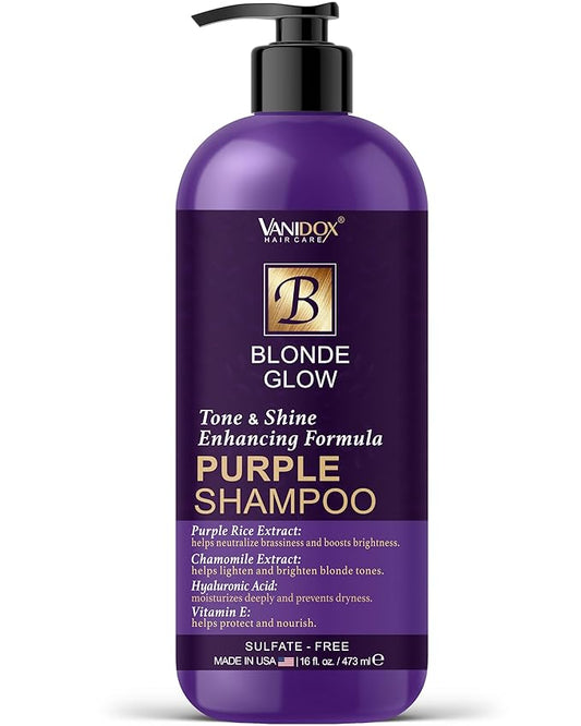 Sulfate Free Brass Toning Purple Shampoo for Blondes, Brown Highlighted, or Bleached Hair, Infused with Purple Rice Extract, Hyaluronic Acid, Vitamin E, and Chamomile Extract (16 fl oz)-VivaGrace Women